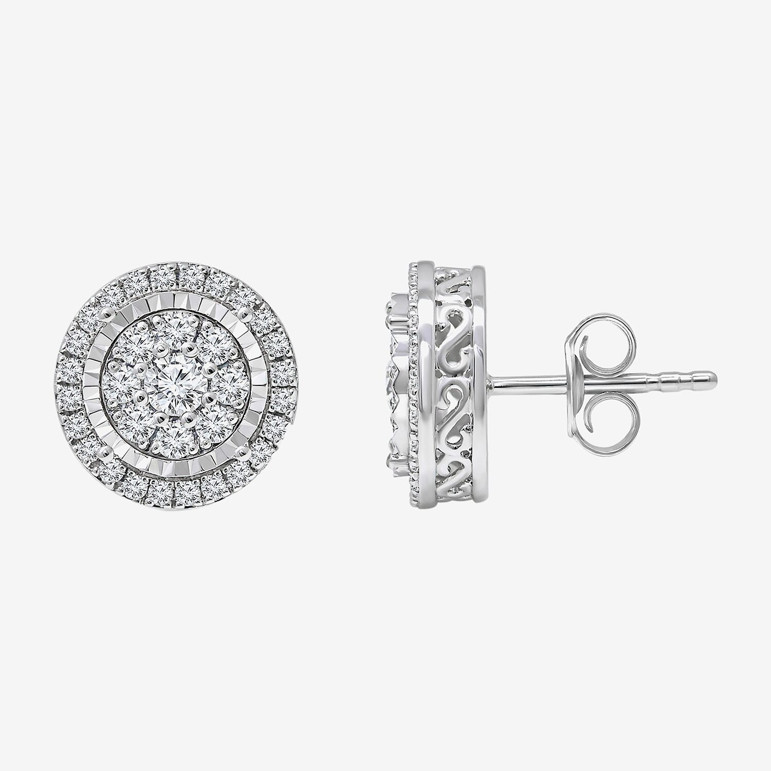 Diamond Blossom (I-J / I3) 1 CT. T.W. Natural White Diamond 10K Gold Round Stud Earrings