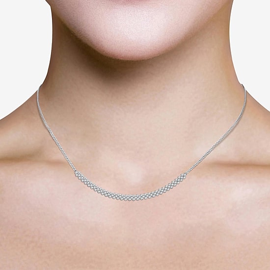 (I-J / I2-I3) Womens 1 CT. T.W. Natural White Diamond 10K Gold Curved 18 Inch Pendant Necklace