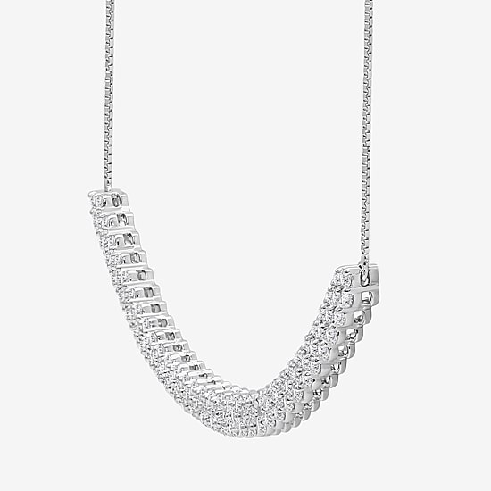 (I-J / I2-I3) Womens 1 CT. T.W. Natural White Diamond 10K Gold Curved 18 Inch Pendant Necklace