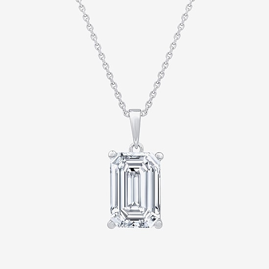 ( F/VS1 ) 5 CT. Lab-Grown White Diamond 14K White Gold Emerald 18 Inch Pendant Necklace