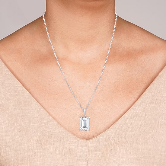 ( F/VS1 ) 5 CT. Lab-Grown White Diamond 14K White Gold Emerald 18 Inch Pendant Necklace