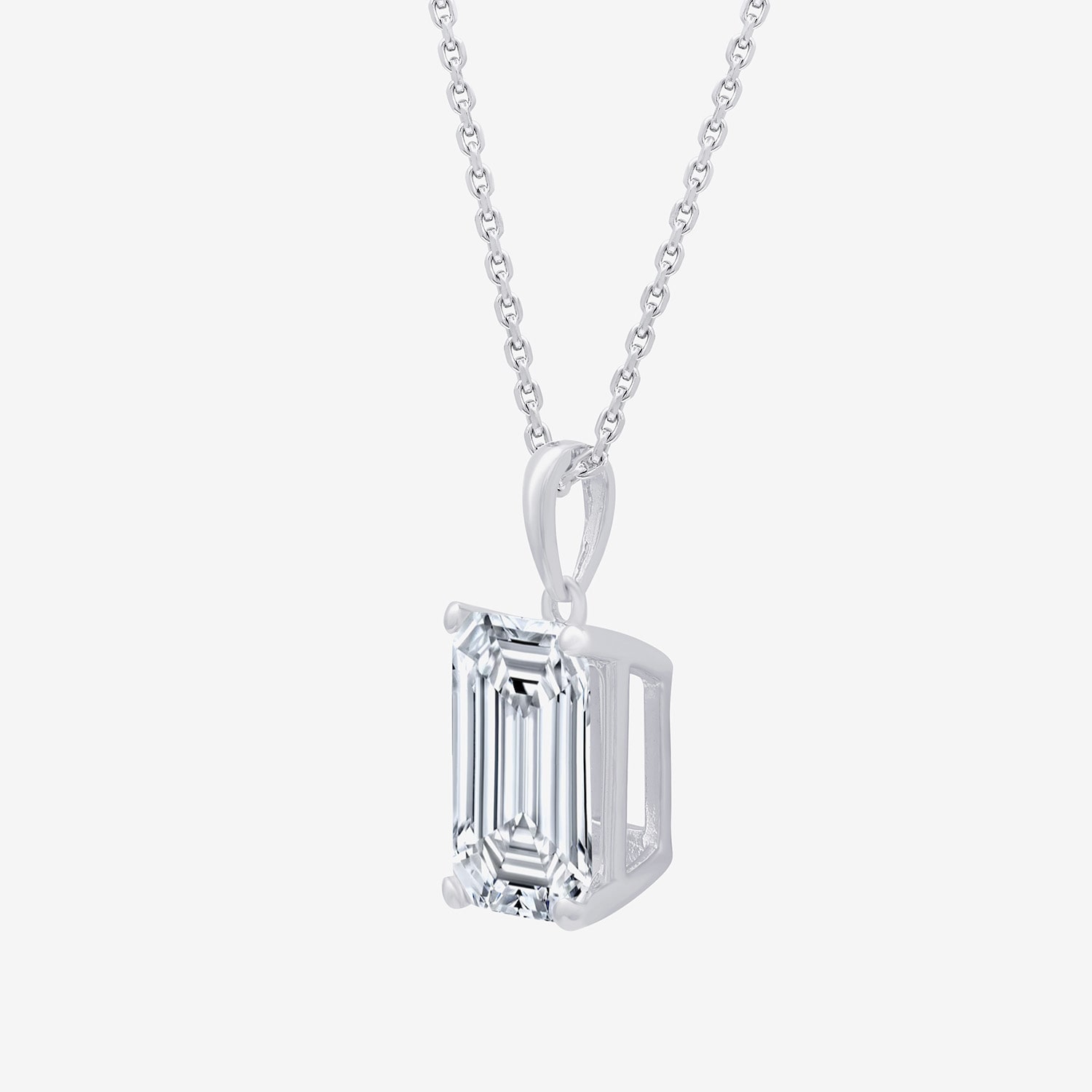 ( F/VS1 ) 5 CT. Lab-Grown White Diamond 14K Gold Emerald 18 Inch Pendant Necklace