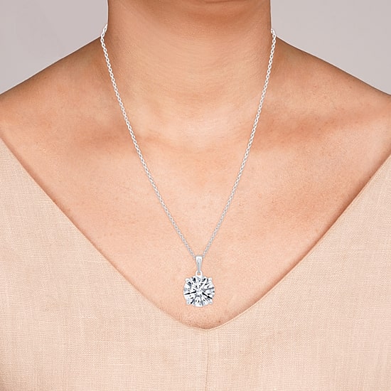 (F/Vs1) Womens 5 CT. T.W. Lab Grown White Diamond 14K Gold Round 18 Inch Pendant Necklace