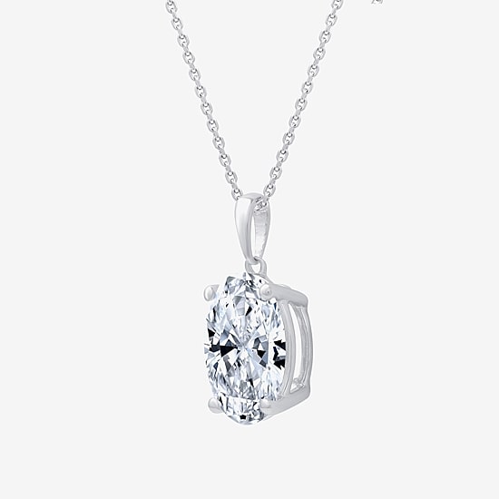 (F/Vs1) Womens 5 CT. T.W. Lab Grown White Diamond 14K Gold Oval 18 Inch Pendant Necklace