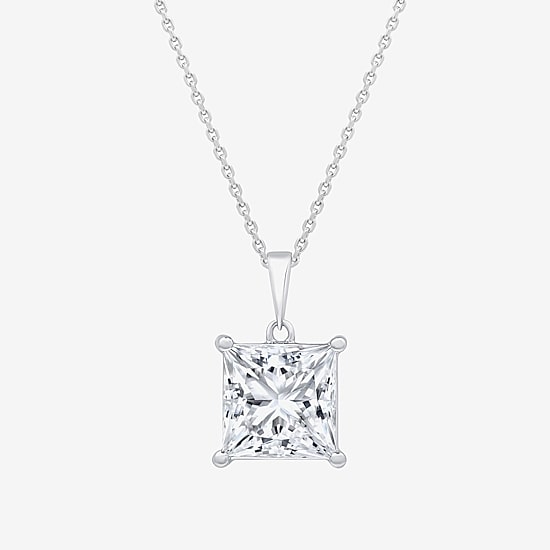 ( F/VS1 ) Womens 5 CT. T.W. Lab-Grown White Diamond 14K White Gold Princess 18 Inch Pendant Necklace