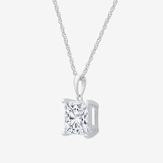 ( F/VS1 ) Womens 5 CT. T.W. Lab-Grown White Diamond 14K White Gold Princess 18 Inch Pendant Necklace