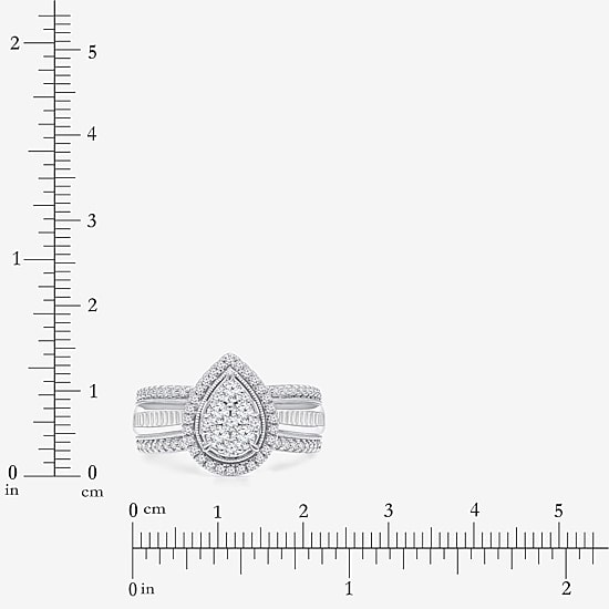 I-J / I2-I3 Womens 1 CT. T.W. Natural White Diamond 10K Gold Pear Side Stone Halo Engagement Ring