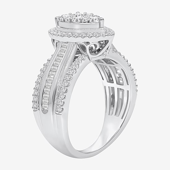 I-J / I2-I3 Womens 1 CT. T.W. Natural White Diamond 10K Gold Pear Side Stone Halo Engagement Ring