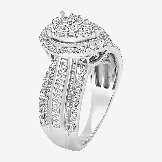 I-J / I2-I3 Womens 1 CT. T.W. Natural White Diamond 10K Gold Pear Side Stone Halo Engagement Ring