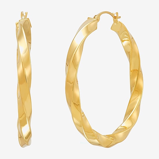 Bonded Brilliance Womens 14K Gold Bonded With Sterling Silver 35mm Hoop Earrings