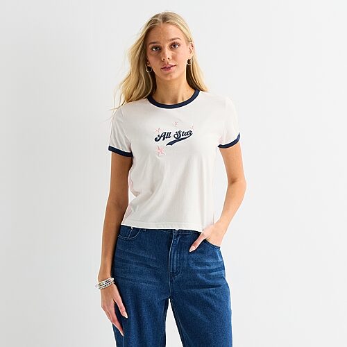 Forever 21 Womens Juniors Crew Neck Short Sleeve Regular Fit Graphic T-shirt In White