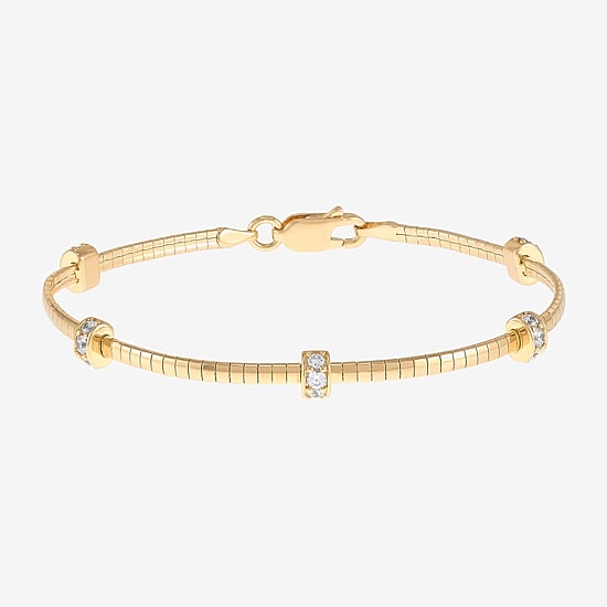(H-I / Si2) Womens 14K Gold Over Silver 7 Inch Solid Omega Chain Bracelet