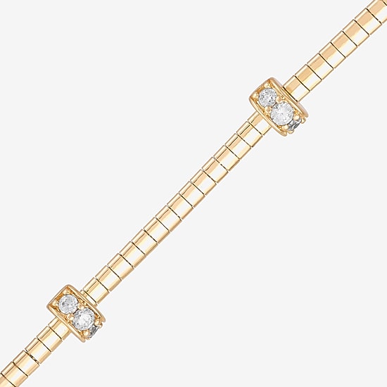 (H-I / Si2) Womens 14K Gold Over Silver 7 Inch Solid Omega Chain Bracelet