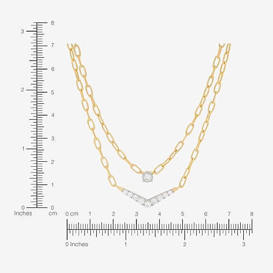 (H-I / Si2) Womens White Diamond 14K Gold Over Silver 16 1/2 Inch Chevron Necklace