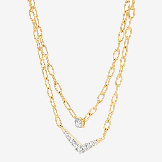 (H-I / Si2) Womens White Diamond 14K Gold Over Silver 16 1/2 Inch Chevron Necklace