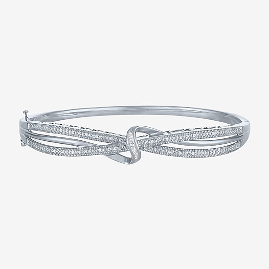 1/10 CT. T.W. Diamond Crossover Bangle Bracelet in Sterling Silver or 14K Gold Over Silver