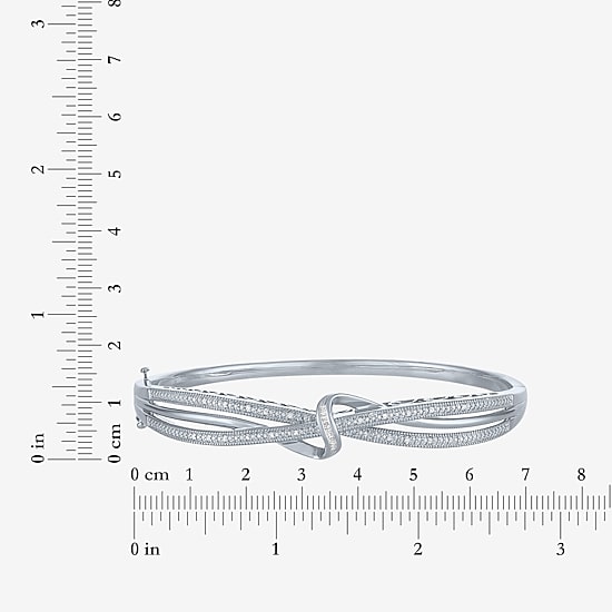 1/10 CT. T.W. Diamond Crossover Bangle Bracelet in Sterling Silver or 14K Gold Over Silver