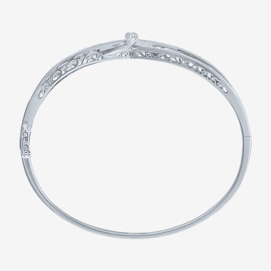 1/10 CT. T.W. Diamond Crossover Bangle Bracelet in Sterling Silver or 14K Gold Over Silver