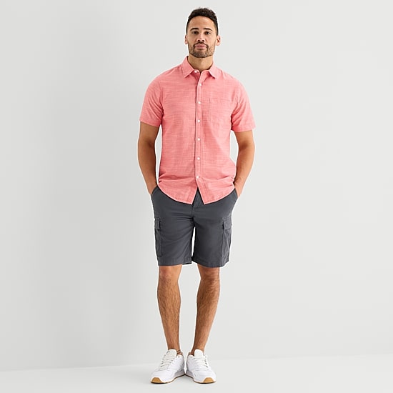 St. John's Bay Slub Mens Short Sleeve Classic Fit Button-Down Shirt