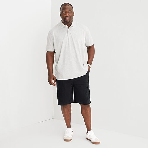 St. John's Bay Comfort Waist 10" & 11" Mens Mid Rise Big and Tall Stretch Fabric Cargo Short, 60 Regular, Black