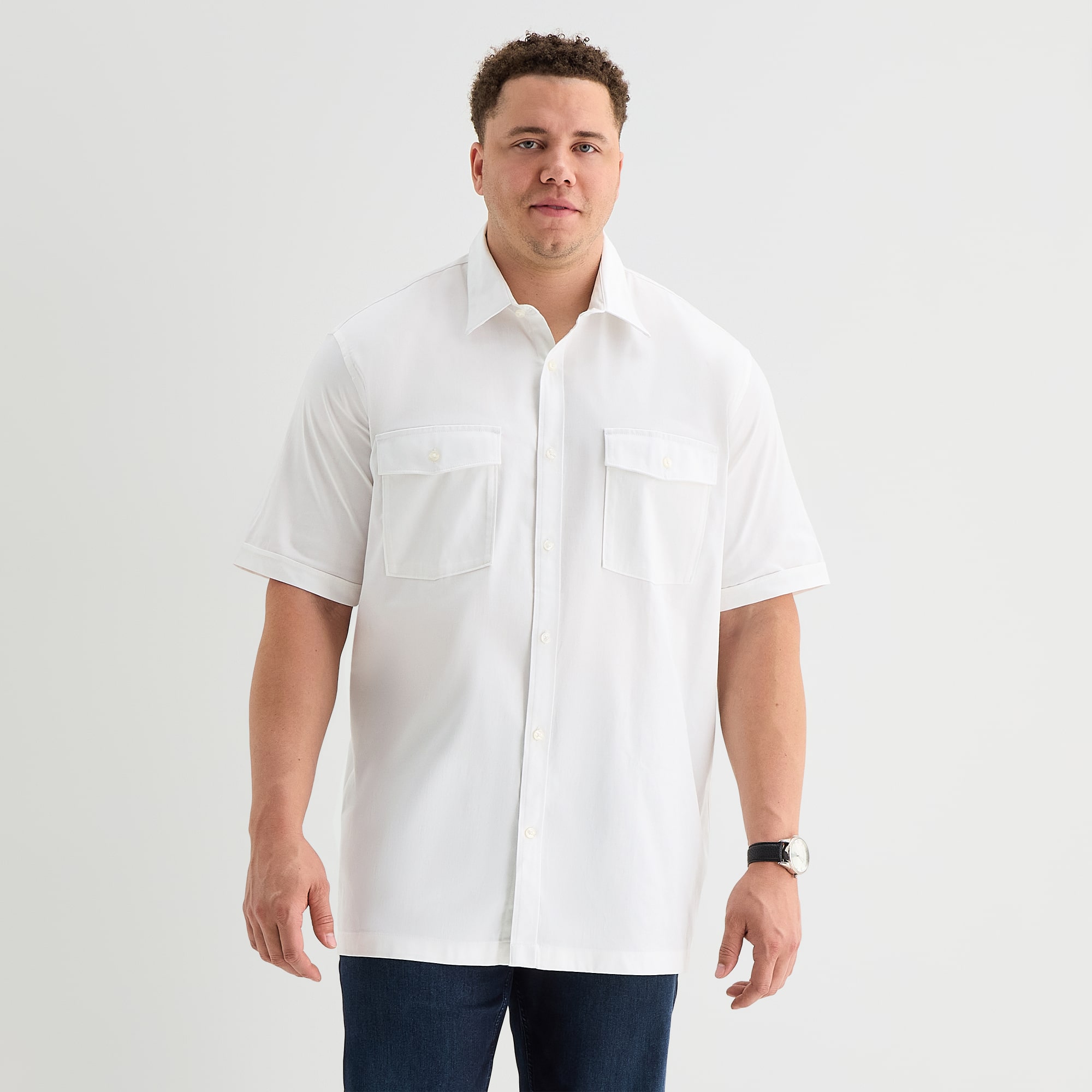 Shaquille O'Neal XLG™ Utility Pocket Mens Short Sleeve Regular Fit Big and Tall Button-Down Shirt