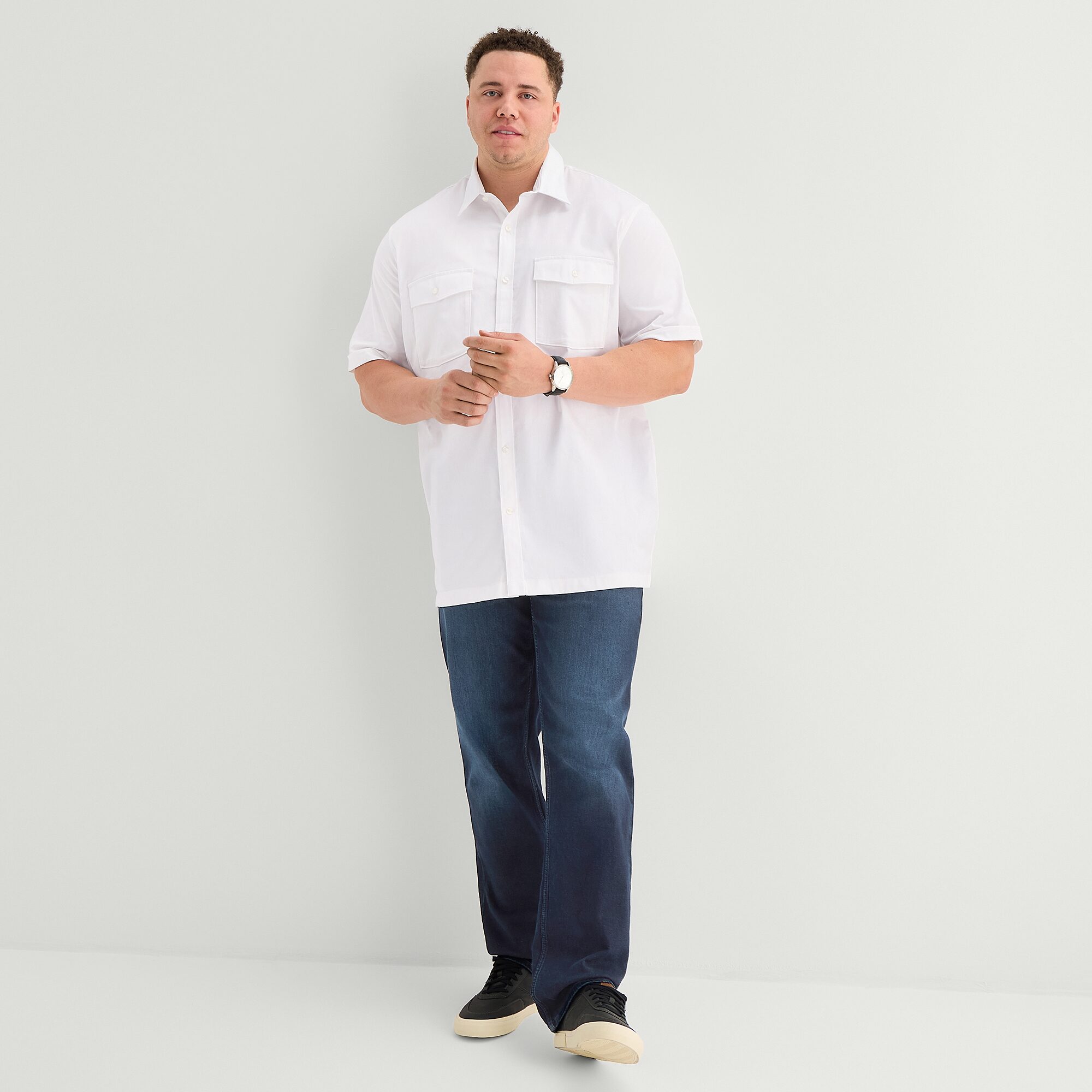 Shaquille O'Neal XLG™ Utility Pocket Mens Short Sleeve Regular Fit Big and Tall Button-Down Shirt