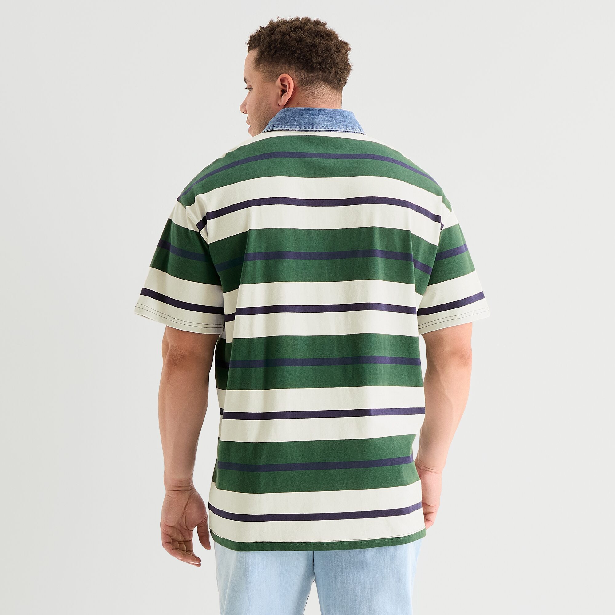 Arizona Mens Short Sleeve Regular Fit Button Down Collar Striped Big and Tall Rugby Shirt