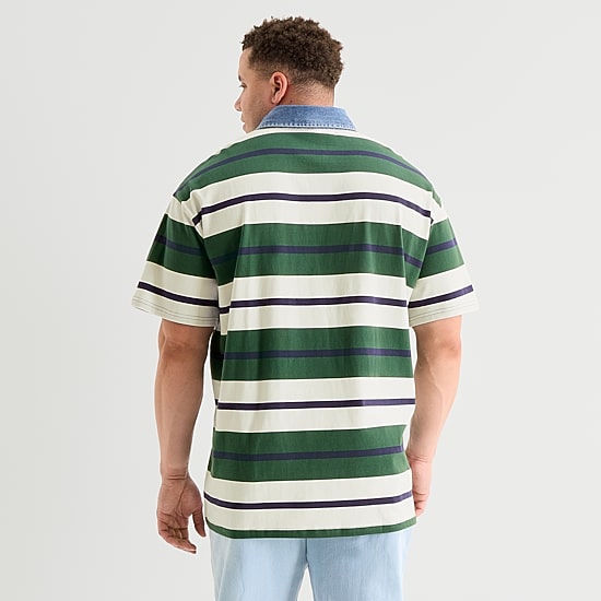Arizona Mens Short Sleeve Regular Fit Button Down Collar Striped Big and Tall Rugby Shirt
