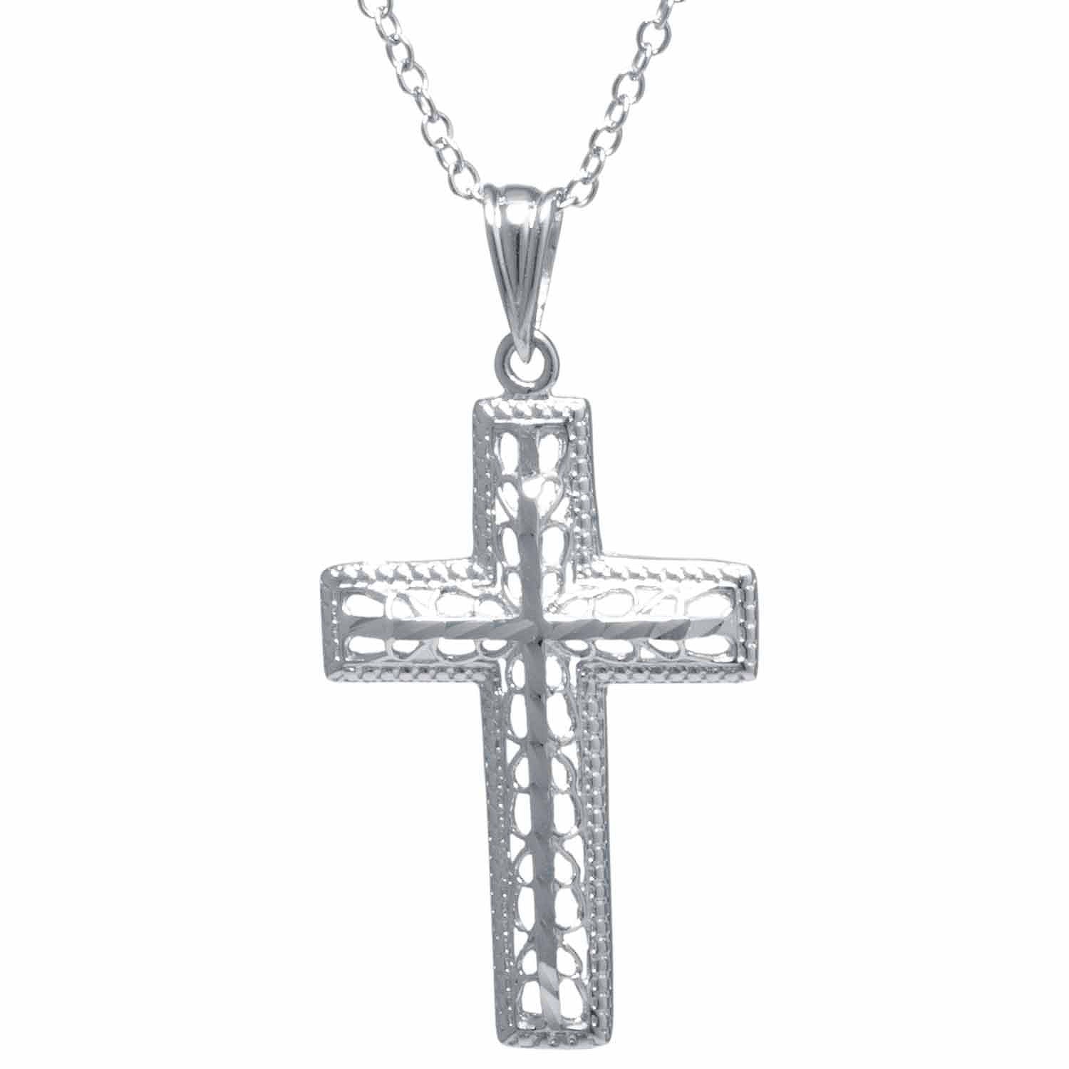 Silver Treasures Womens Sterling Silver Filigree Cross Pendant Necklace