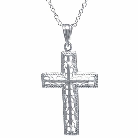 Silver Treasures Womens Sterling Silver Filigree Cross Pendant Necklace