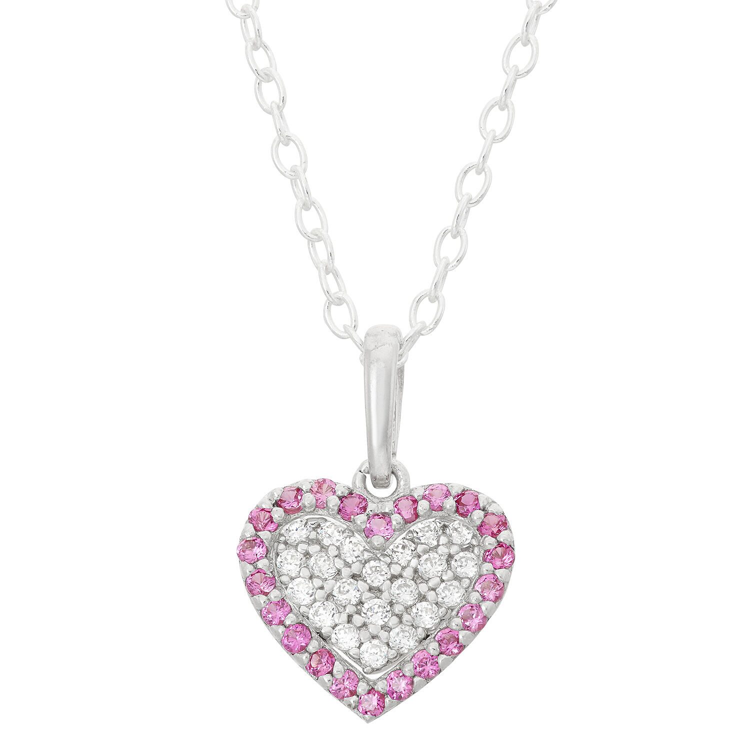 Children's 14K Rose Gold Over Silver Cubic Zirconia Heart Pendant Necklace