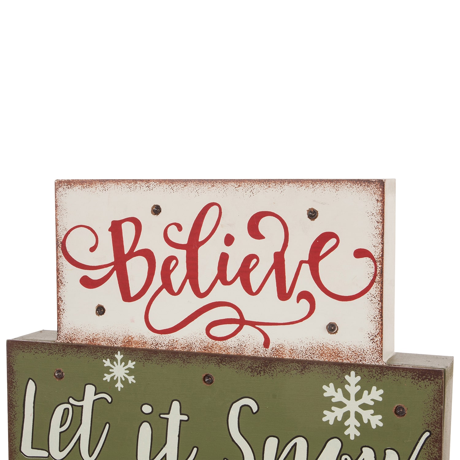 Glitzhome Led Lighted Wooden & Metal Block Lighted Christmas Tabletop Decor