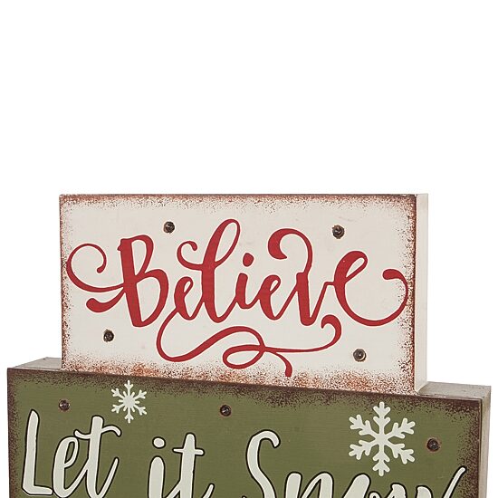 Glitzhome Led Lighted Wooden & Metal Block Lighted Christmas Tabletop Decor
