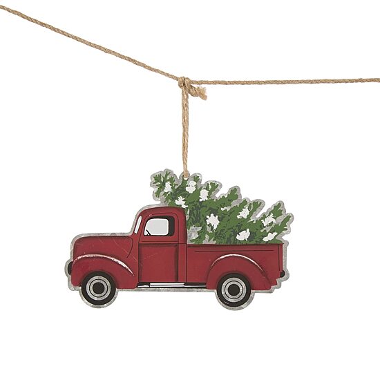 Glitzhome Metal Red Truck Indoor Garland