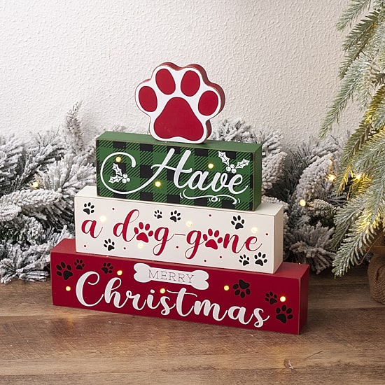 Glitzhome Pet Block Wood Sign Christmas Tabletop Decor