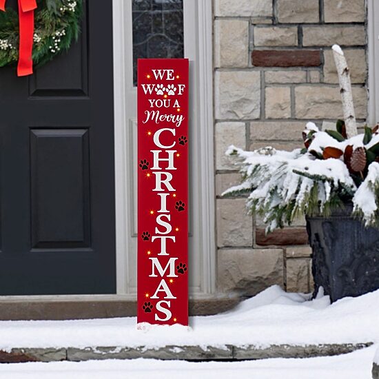 Glitzhome Lighted Wooden Pet Christmas Christmas Porch Sign