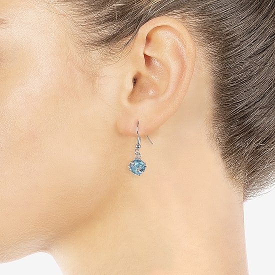 Sparkle Allure Womens Blue Crystal Pure Silver Over Brass Drop Earrings