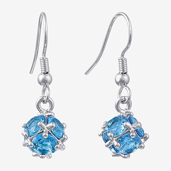 Sparkle Allure Womens Blue Crystal Pure Silver Over Brass Drop Earrings