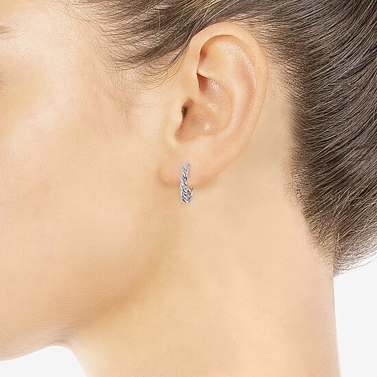 Silver Reflections Twisted Huggie Womens 16mm Hoop Earrings