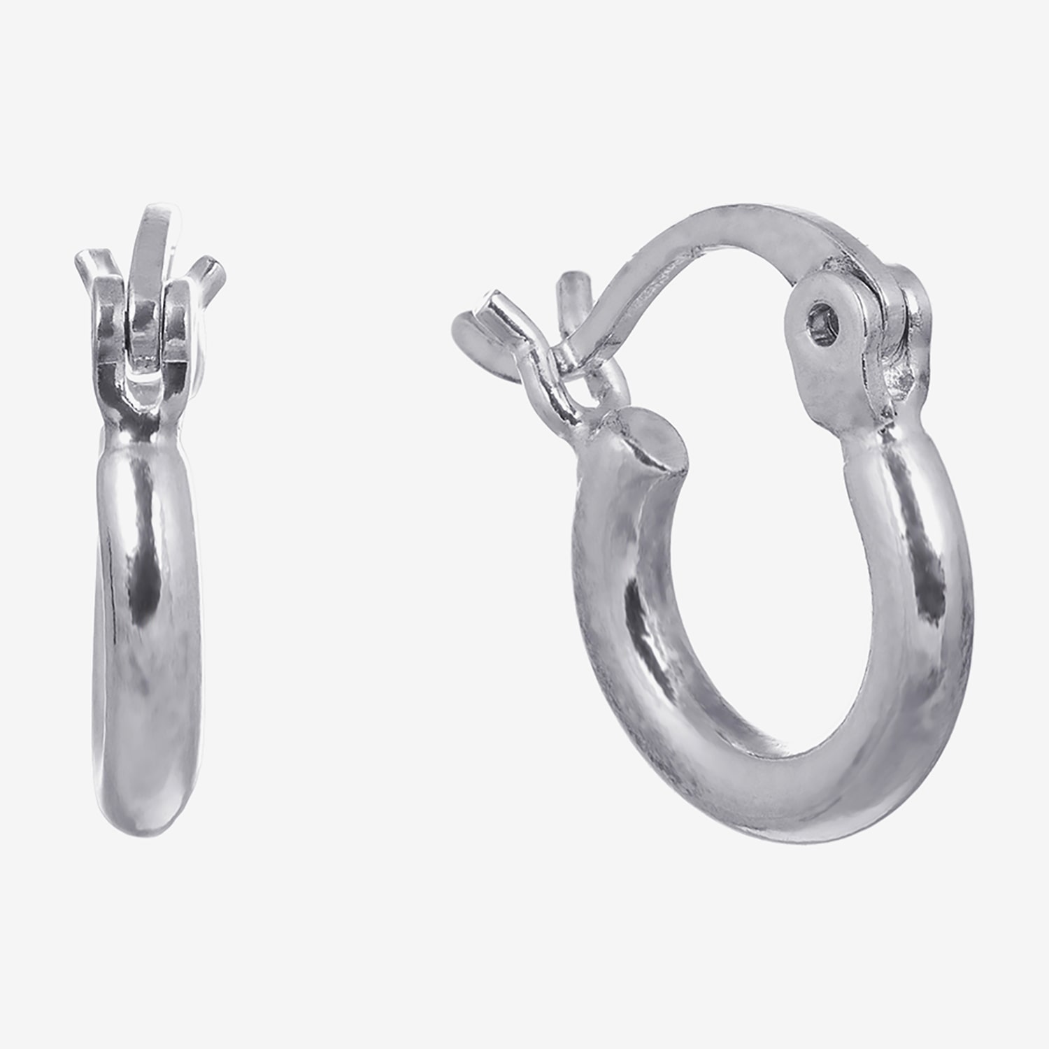 Silver Reflections Womens 10mm Hoop Earrings