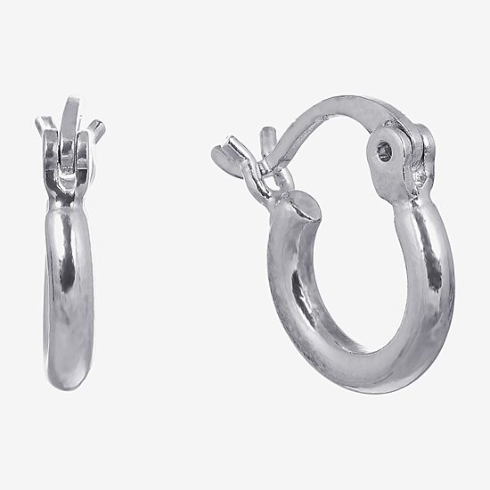 Silver Reflections Womens 10mm Hoop Earrings