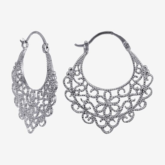 Silver Reflections Womens 34.5mm Hoop Earrings