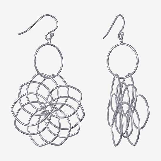 Silver Reflections Womens Pure Silver Over Brass Flower Drop Earrings