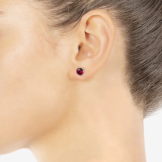 Silver Treasures Red Cubic Zirconia Sterling Silver 7.1mm Stud Earrings
