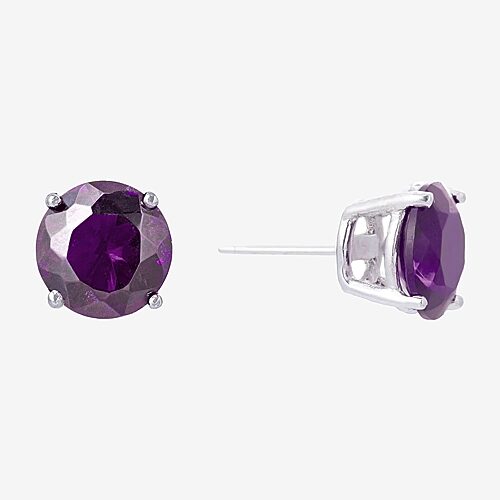 Silver Treasures Purple Cubic Zirconia Sterling Silver 7.1mm Stud Earrings, One Size