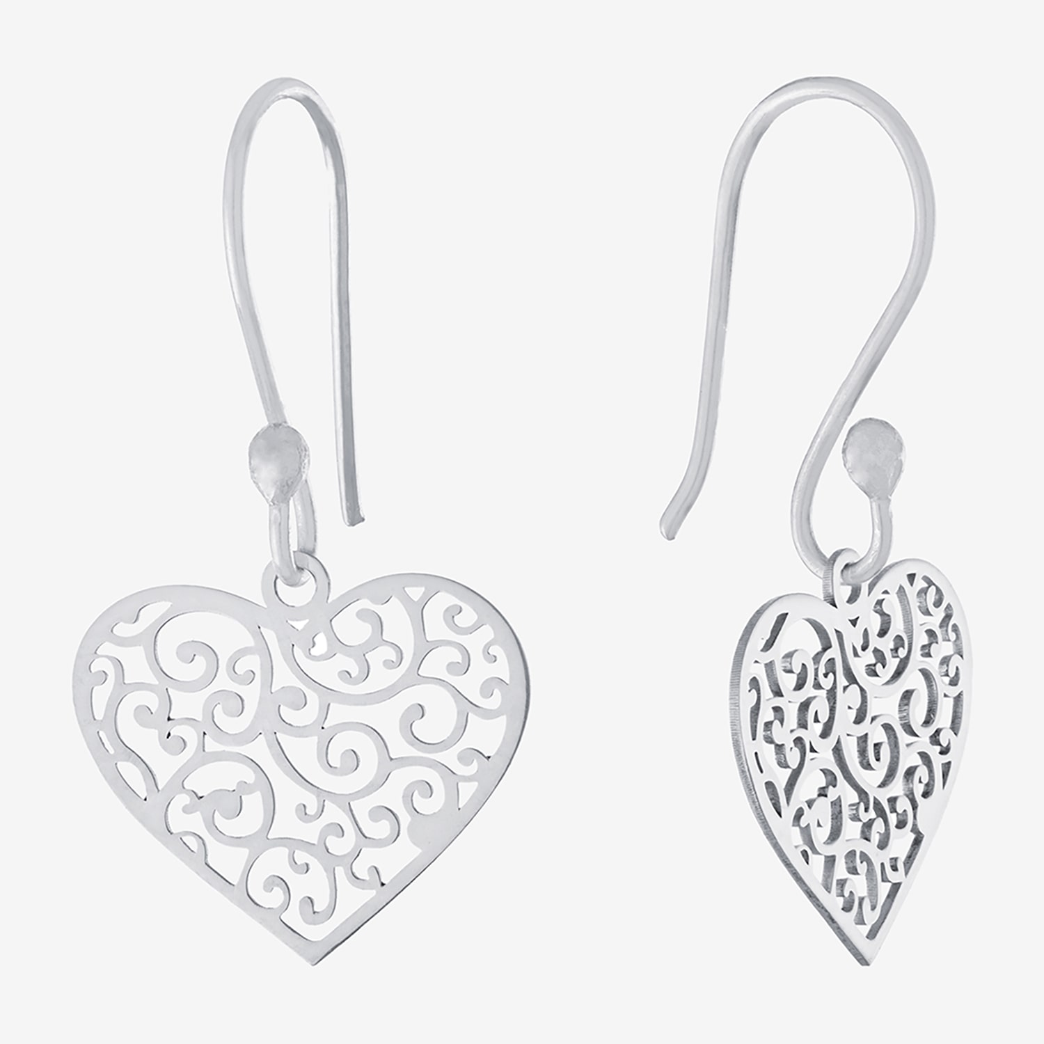 Silver Treasures Womens Sterling Silver Heart Drop Earrings