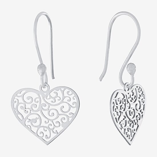 Silver Treasures Womens Sterling Silver Heart Drop Earrings
