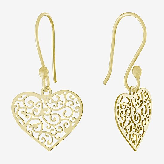 Silver Treasures Womens 14K Gold Over Silver Heart Drop Earrings