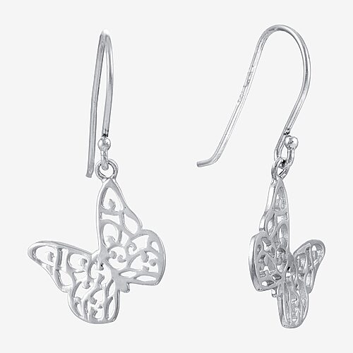 Silver Treasures Womens Sterling Silver Butterfly Drop Earrings, One Size