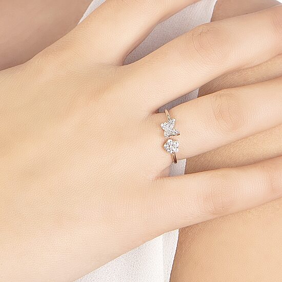 Silver Treasures Womens 19.5MM Cubic Zirconia Sterling Silver Butterfly Bypass  Band
